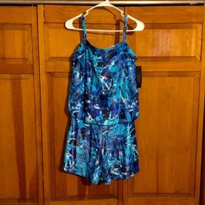 BRAND NEW St. Tropez Foiled Palm Station Blouson Romper Swimsuit SIZE 16